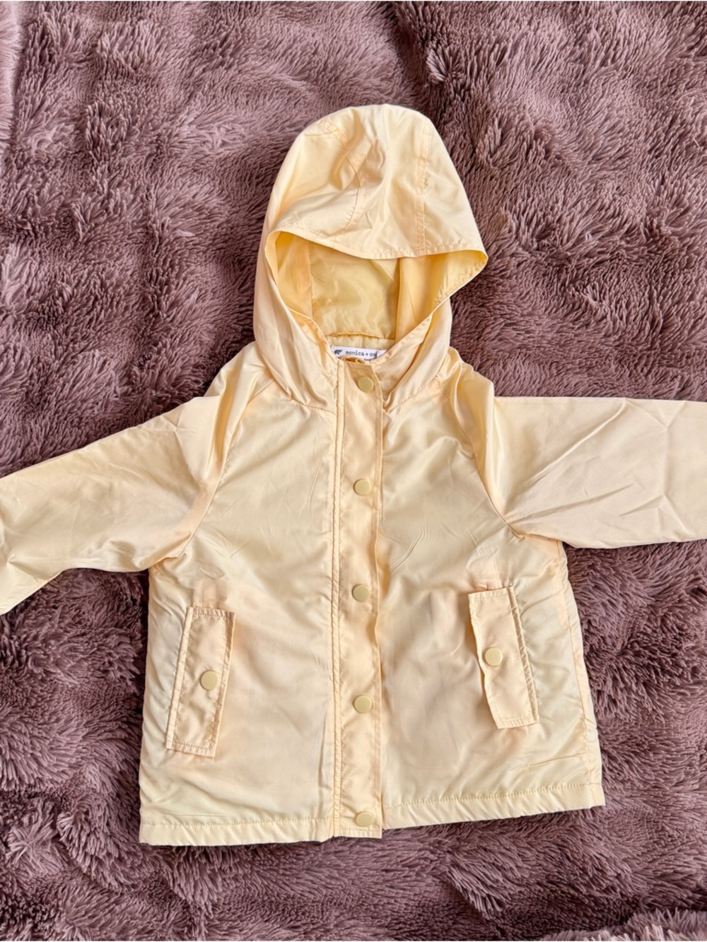 Monica + Andy Yellow Hooded Raincoat in Pale Yellow